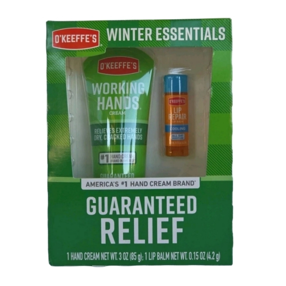 NEW O'Keeffe's Winter Essentials Working Hands Cream Cooling Lip Repair Balm Set